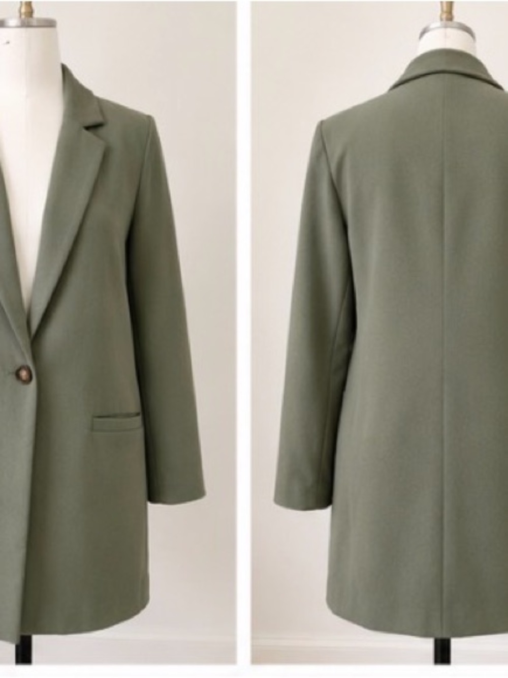 Bohme Olive Green Single-Button Tailored Blazer Coat